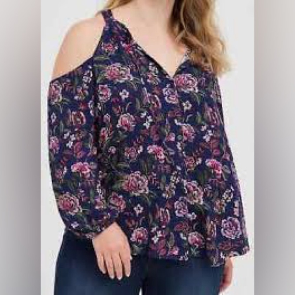 Torrid Cold Shoulder Crinkle Gauze Blouse - Navy, Pink, Red - 1X 14-16 - NWT